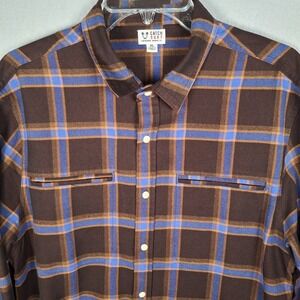 Catch Surf Authentic Board Co Flannel Shirt XL Brown‎ Blue Plaid Poly Rayon Soft